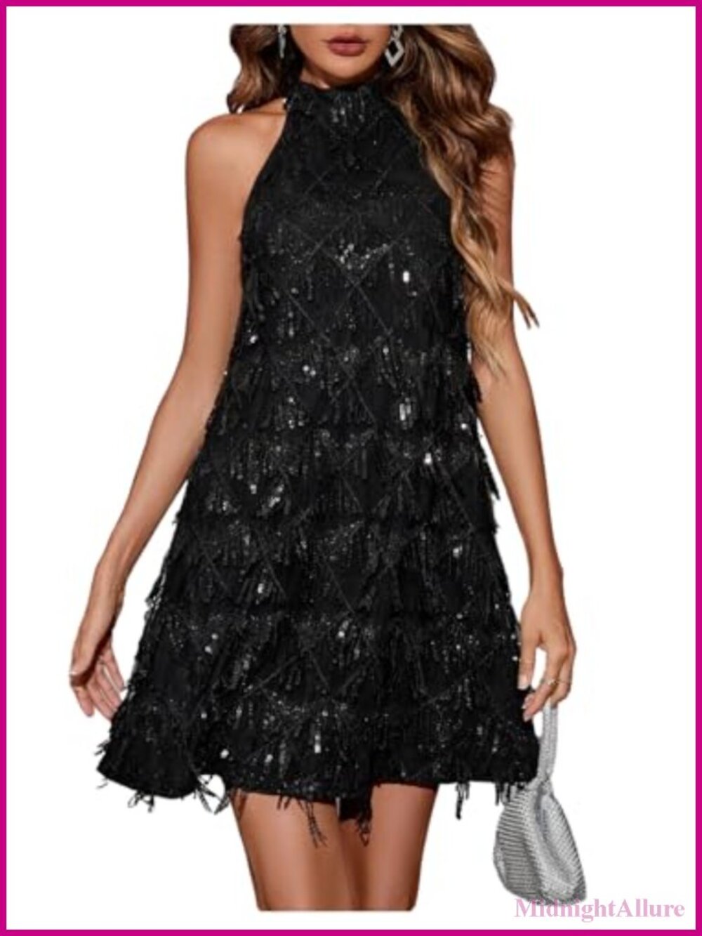 Sequin Halter Mini Dress Sparkly Keyhole Back Club Party Cocktail